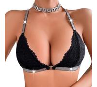 Xjdzineq Push Up Halfter, vorne geschlossene BHs, rückenfreie BHs mit Knöpfen vorne, Dessous, nahtloser Büstenhalter, Spitzen BH, Bralette Oberteil, Blumen Spitzen BH