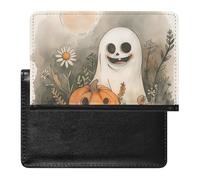 XJLAPWS Reisepasshülle Etui Gespenst Gänseblümchen Kürbis Pu Leder Reisepasshülle Mit Kartenschlitz