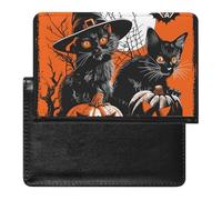 XJLAPWS Reisepasshülle Etui Halloween Schwarze Katze Und Kürbis Pu Leder Reisepasshülle Mit Kartenschlitz