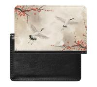 XJLAPWS Reisepasshülle Etui Kraniche Vögel Kirsche Blumen Pu Leder Reisepasshülle Mit Kartenschlitz
