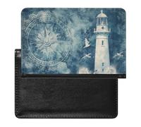 XJLAPWS Reisepasshülle Etui Leuchtturm Kompass Und Schiffe Pu Leder Reisepasshülle Mit Kartenschlitz