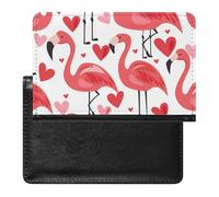 XJLAPWS Reisepasshülle Etui Rosa Flamingo Vögel Herzen Muster Pu Leder Reisepasshülle Mit Kartenschlitz