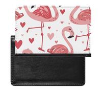 XJLAPWS Reisepasshülle Etui Rosa Flamingo Vögel Herzen Muster Pu Leder Reisepasshülle Mit Kartenschlitz