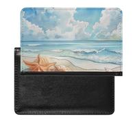 XJLAPWS Reisepasshülle Etui Strandszene Sand Muscheln Und Seesterne Pu Leder Reisepasshülle Mit Kartenschlitz