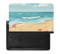 XJLAPWS Reisepasshülle Etui Strandszene Sand Muscheln Und Seesterne Pu Leder Reisepasshülle Mit Kartenschlitz