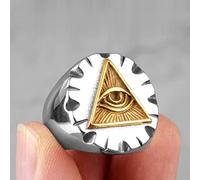 XJruixi Freemason Illuminati Triangle Masonic Stainless Steel Mens Rings Punk for Male Boyfriend Biker Jewelry Creativity Gift Wholesale
