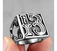 XJruixi Lucky Number 13 Star Retro Stainless Steel Mens Rings Punk Hip Hop for Male Boyfriend Biker Jewelry Creativity Gift Wholesale