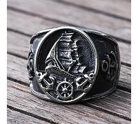 XJruixi Nordic Sailboat Pirate Ring for Men 316L Stainless Steel Biker Viking Ring Men Women Compass Anchor Rings Fashion Jewelry Gift