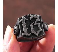XJruixi Punk Hip Hop Mens Lucky Number 13 Ring Fashion Retro Black Stainless Steel Biker Gothic Skull Ring Men Fashion Jewelry Gift