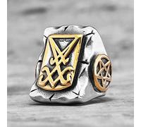 XJruixi Punk Lucifer Satan Pentagram Stainless Steel Mens Rings Retro Gothic for Male Boyfriend Biker Jewelry Creativity Gift Wholesale