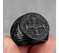 XJruixi Saint Benedict Cspb Gold Black Cross Men Rings Punk Hip Hop for Boyfriend Male Stainless Steel Jewelry Creativity Gift Wholesale