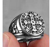 XJruixi Saint Benedict Cspb Gold Black Cross Men Rings Punk Hip Hop for Boyfriend Male Stainless Steel Jewelry Creativity Gift Wholesale
