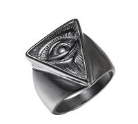 XJruixi Vintage All Seeing Eye Pyramid Illuminati Biker Ring Men Black/Gold/Silver Color Stainless Steel Punk Rings Male Masonic Jewelry