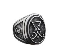 XJruixi Vintage Lucifer Satan Signet Ring Men Gothic Satan Cross Ring Stainless Steel Amulet Fashion Jewelry Wholesale Size7-13