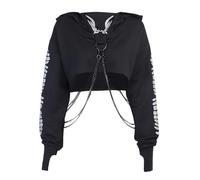 XKBHYD Punk Herbst Hoodies Frauen Gothic Kleidung Verband Streetwear Harajuku Mit Kapuze Vintage Langarm Mode Sexy Crop Top