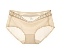 XKUN Unterhosen Damen 3 Stücke EIS Seide Höschen Sexy Unterwäsche Nahtlose Frauen Slip Transparente Höschen Für Mädchen Bikini Panty Mitte Aufstieg-Skin,L55-65Kg