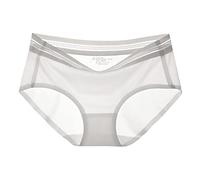 XKUN Unterhosen Damen 3 Stücke EIS Seide Höschen Sexy Unterwäsche Nahtlose Frauen Slip Transparente Höschen Für Mädchen Bikini Panty Mitte Aufstieg-Gray,M45-55Kg