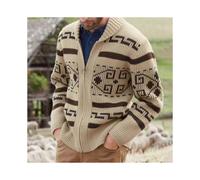 (XL)Men's Khaki Zip Cardigan Jacquard Knitted Jumper for Autumn/Winter Warm Clothing