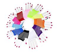 XLKJ 12 Paar Damen Fingerlos Netzhandschuhe, Fischnetz Handschuhe Verschiedene Neonfarben, Fishnet Handschuhe Elastisch Gloves f Kostümzubehör Dance Party Supplies Vintage