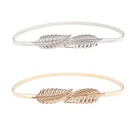 XLKJ Stück Stretchgürtel Damen Stretch,2 Stück Blattform Taille Gürtel,Angewendet Vintage Damen Dünner Metallgürtel Hüftgürtel Für Hochzeiten Valentinstag Familientreffen Weihnachtsfeiern Gold+Silber