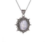 XLTEAM Lässige Halskette Anhänger Vintage Sonnenblume Mondstein Anhänger Halskette für Frauen Elegantes Bankett Ballkleid Schmuck Mädchen Geschenk Party Schmuck Geburtstagsgeschenk