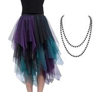 xlwen Tüllrock Asymmetrisch Damen Tüllrock Damen Faltenrock Asymmetrisch Röcke Schwarz Lila Grün Rock Tüll Unterrock Midirock Halskette im Lieferumfang enthalten(60-90CM)