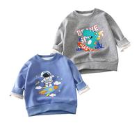 XM-Amigo 2-Pack Baby Jungen Verdickte Hitze Warm Halten Crewneck Pullover Kinder Sweatshirt Langarm Baumwolle Planeten Dinosaurier Kleidung Frühling Herbst Winter Oberteile 1-2 Jahre,Etikett：90