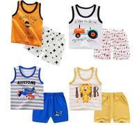 XM-Amigo 8er Pack Baby Kinder Outfit Set, Ärmelloses Baumwoll Weste + Shorts, Cartoon Print Jungen Mädchen 3 Monate-7 Jahre