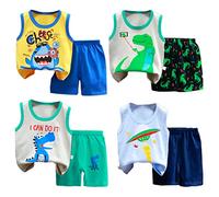 XM-Amigo 8er Pack Baby Kinder Outfit Set, Ärmelloses Baumwoll Weste + Shorts, Cartoon Print Jungen Mädchen 3 Monate-7 Jahre