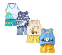 XM-Amigo 8er Pack Baby Outfit Set, Ärmelloses Baumwoll Weste + Shorts, Cartoon Print 18-24 Monate (80-90 cm) Etikettengröße 60/90