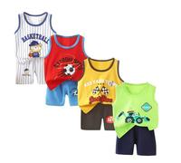 XM-Amigo 8er Pack Baby Outfit Set, Ärmelloses Baumwoll Weste + Shorts, Cartoon Print 18-24 Monate (80-90 cm) Etikettengröße 60/90