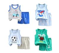 XM-Amigo 8er Pack Baby Outfit Set, Ärmelloses Baumwoll Weste + Shorts, Cartoon Print 3-9 Monate (66-73 cm) Etikettengröße 50/73
