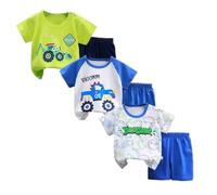 XM-Amigo Baby Jungen 3er Set Kurzarm Shorts T-Shirts Halbarm,6 Stück/3 Sätze（Mit Schulterknöpfen,Packungsgröße: 50/73）