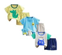XM-Amigo Baby Jungen 3er Set Kurzarm Shorts T-Shirts Halbarm,6 Stück/3 Sätze（Mit Schulterknöpfen,Packungsgröße: 50/73）