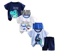 XM-Amigo Baby Jungen 3er Set Kurzarm Shorts T-Shirts Halbarm,6 Stück/3 Sätze（Mit Schulterknöpfen,Packungsgröße: 50/73）