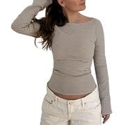 Xmas Damen Sweatshirt 2024 Layered Holiday Look Damen Langarm Gestreiftes T-Shirt Slim Fit Rundhals Crop Top Herbst Kleidung Pullover Kordelzug Sweatpants Outfits Set, braun, S