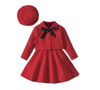 Xmiral Baby Mädchen Schleife Langarm Wollmantel Weste Kleid Hut Anzug Dreiteiliges Set für 1 bis 6 Jahre Bekleidungsset Mädchen 128 (Red, 4-5 Years)
