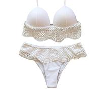 Xmiral Badeanzüge Strandkleidung Damen Bandage Bikini Set Bademode Volants Separate Schwimmanzug Bademode(M=DE34-36,Weiß)