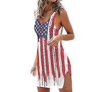Xmiral Badeanzug-Vertuschungen für Frauen American Independence Day Print Häkeln Strand Badeanzug vertuschen Sommer Badeanzug Bikinis Sommer Kleidung (XXL,3-Rot)