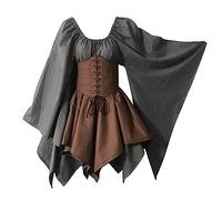 Xmiral Cocktailkleid Damen Abendkleider Elegant für Hochzeit Festliche Kleider Brautjungfernkleid Cosplay Kostüme Gothic Retro Langarm Korsett Kleid (ZC-Grey, XXXXXL)