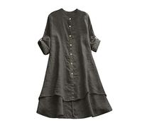 Xmiral Damen Bluse Taste Rollbar Langarm Unterschiedlich Langer Saum Lange Shirt Tunika Einfarbig Atmungsaktiv Oberteile Sweatshirts(Grau,5XL)