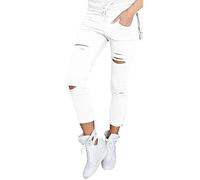 Xmiral Damen Hosen Baumwolle Skinny Zerrissene Hosen Höhe Taille Stretch Schlank Kordelzug Gebunden Bleistift Hosen (XXL,Weiß)