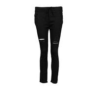 Xmiral Damen Hosen Baumwolle Skinny Zerrissene Hosen Höhe Taille Stretch Schlank Kordelzug Gebunden Bleistift Hosen (XXL,Schwarz)