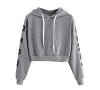 Xmiral Damen-Kapuzenpullis Polyester-Herbst-langes Hülsen-Hoodie-Sweatshirt-Buchstaben-mit Kapuze Pullover-Kordelzug-Oberseiten-Bluse (S,Grau2)