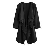 Xmiral Damen Mantel Casual Wasserfallkragen Pocket Front Wrap Medium Lange Strickjacke Jacke Outwear mit G黵tel (L,Schwarz)