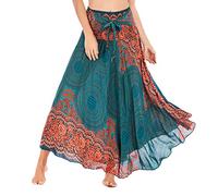 Xmiral Damen Rock Lange Elastische Taille Hippie Böhmischen Zigeuner Boho Blumen Floral Halter Sommerrock(Grün 1)