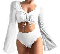 Xmiral Damen Sexy Langarm Cover Up Split Bikini Badeanzug Bikini Set Sommer Klamotten Herren (M,Weiß-b)
