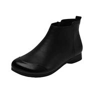 Xmiral Damen Stiefelette Einfarbig Kurze Retro Stiefel Mit Reißverschluss Weiches Leder Runder Zeh Boots (Schwarz, 39.5)