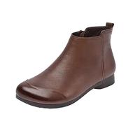 Xmiral Damen Stiefelette Einfarbig Kurze Retro Stiefel Mit Reißverschluss Weiches Leder Runder Zeh Boots (Braun, 37)