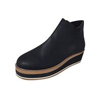Xmiral Damen Stiefeletten Keilabsatz Plateau Seitlicher Reißverschluss Stiefel Herbst Winter Lederstiefel (Schwarz, 38)